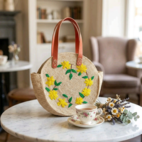 Sac fourre-tout en raphia brodé multicolore avec fermeture éclair, deux bretelles, écologique, capacité 3L+, usage polyvalent pour femmes