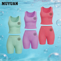 Ensemble 2 pièces uni pour l'été, plusieurs couleurs disponibles, tissu extensible de haute qualité, doux pour la peau et respirant, logo personnalisé