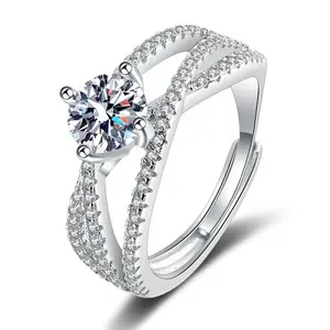 Atacado Womens Layer Bridal Set Sterling 925 Prata Eternidade Banda Com Moissanite Anel De Diamante