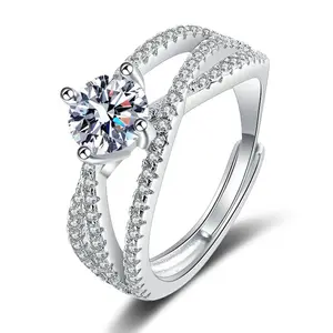 Bán buôn Womens lớp Bridal Set Sterling 925 Bạc Eternity ban nhạc với moissanite Nhẫn kim cương