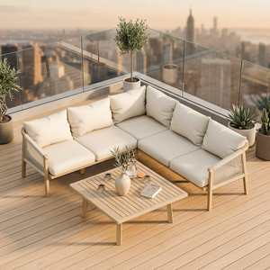 Nordic Outdoor Corner Sofa Set Teak UV-Resistant PE Rattan Rope Side Chair Cushioned Garden Patio Furniture for Hotel Use - Product Image 2
