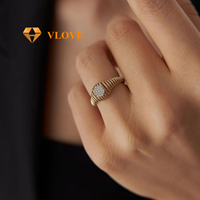 Cincin Pertunangan Berlian Buatan Laboratorium dengan Setting Vintage Emas Padat 14K 18K VLOVE untuk Wanita Perhiasan Pernikahan