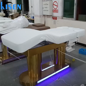 Kisen Luxury White Gold Electric Beauty Bed With Stool LED Light <b>Adjustable</b> Massage <b>Table</b> Eyelash Facial Wax Shampoo Lash Bed - Product Image 3