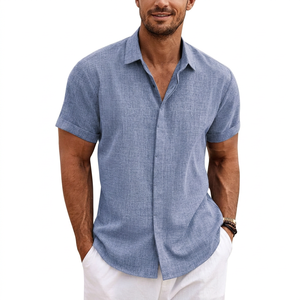 Camisas de Lino para Hombre <span class=keywords><strong>FlyFit</strong></span>, Camisas Casuales de Manga Corta con Botones para Hombre, Camisa para Playa, Verano y Bodas - Product Image 1