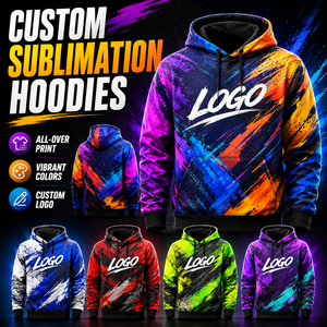 Sweat-shirts à capuche personnalisés pour hommes, 100% polyester, impression intégrale, couleurs vibrantes, sweat-shirt à capuche décontracté avec logo sur le devant - Product Image 1