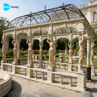 Gazebo de jardin extérieur en marbre blanc de grande taille avec sculpture, design européen moderne, construction durable, ornements de jardin