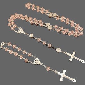 Rosario Católico Hecho a Mano con Cuentas de Cristal Rosa de 6 mm y Medalla de San Benito <span class=keywords><strong>en</strong></span> Aleación, <span class=keywords><strong>para</strong></span> Oraciones - Product Image 2