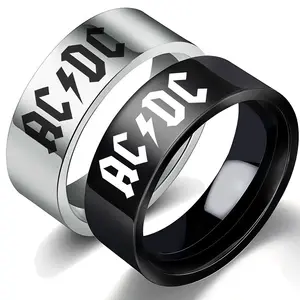 Punk Simple AD DC Rock Band Logo Rings for Men Trend Stainless Steel Index Finger Ring Jewelry Accessories