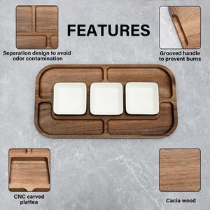 Plateau de service simple en bois d'acacia sans bol en céramique Plateau de service-15x8 compartiments divisés pour les collations au <span class=keywords><strong>jambon</strong></span> - Product Image 5