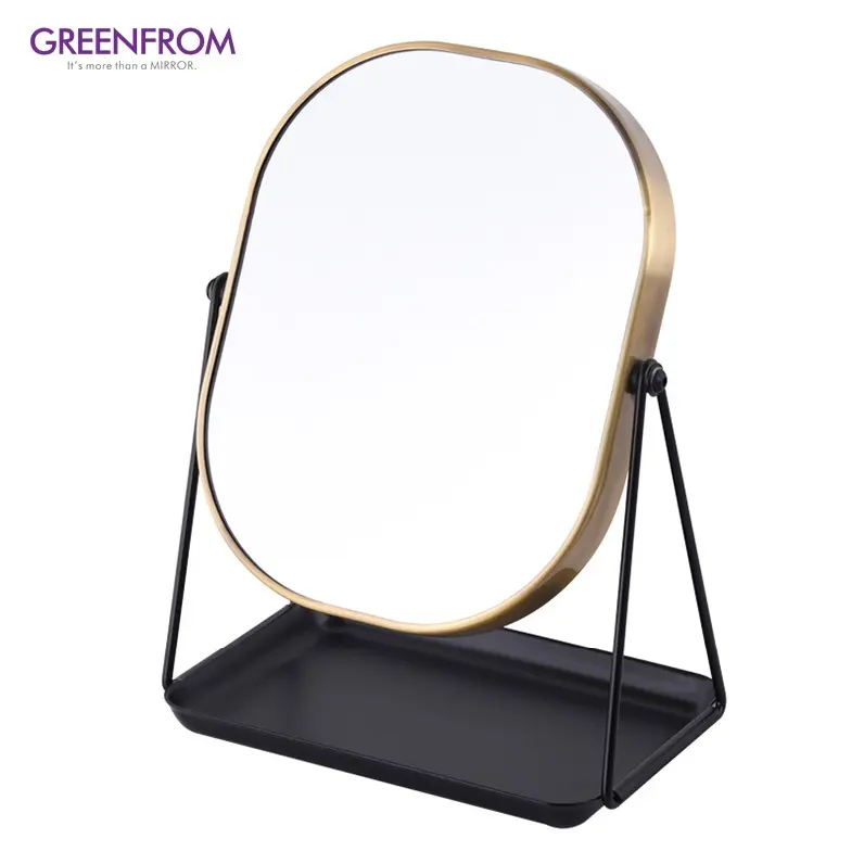 Greenfrom Metal Oval Round Desktop Stand Portable Table Vanity Makeup Mirror