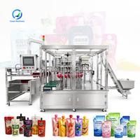 Machine de remplissage et de bouchage pour liquides visqueux (sauce piquante, miel, yaourt, graisse) en sachets à bec verseur OCEAN
