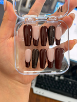 Uñas postizas al por mayor con diseño de ataúd, negras, francesas, con purpurina plateada, uñas acrílicas personalizadas con etiqueta privada