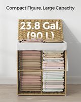 Panier à linge pliable en rotin synthétique CF avec couvercle et poignées, doublure amovible, pour salle de bain