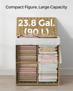 <span class=keywords><strong>Panier</strong></span> <span class=keywords><strong>à</strong></span> <span class=keywords><strong>linge</strong></span> pliable en rotin synthétique CF avec couvercle et poignées, doublure amovible, pour salle de bain - Product Image 3