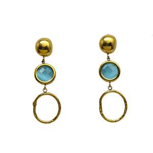 Boucles d'oreilles pendantes tendance en acier inoxydable 316L plaqué or PVD, design cercle en pierre bleue durable et résistante - Product Image 1
