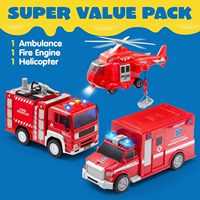 Camion de pompier jouet pour tout-petits, véhicule d'urgence à friction, en plastique, échelle 1:18, cadeau d'anniversaire pour garçons et filles