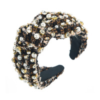 Nouveau petit bandeau noué en tweed de laine parfumée strass perle Simple bord large accessoires de cheveux de tempérament de haute qualité