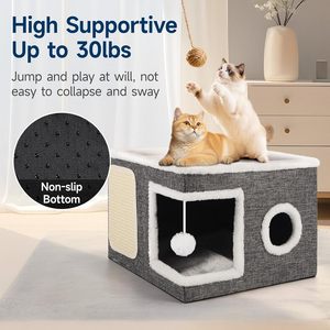Linen Fabric 4 Season Furry Custom Rlling <b>Ball</b> Foldable Washable with cat Scratching Post Pet Bed cat House - Product Image 5