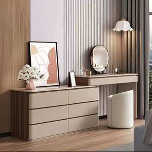 Solid Wood Italian Minimalist Dressing <b>Table</b> With Mirror Storage Cabinet Bedroom <b>Makeup</b> Vanity Extendable Rotatable Drawer Unit - Product Image 1