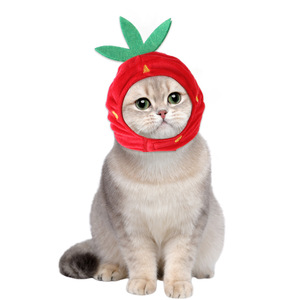Gorro de Fresa para Perro y Gato, Gorros para Mascotas, Orejeras Cálidas para Perros, Protección Auditiva, Envoltura para la Cabeza, Gorro Divertido de Fresa para Gatos, Halloween - Product Image 3