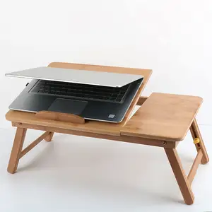 조정 가능한 침대 아침 식사 테이블 기울기 상단 대나무 노트북 침대 책상 테이블 트레이 당겨 다리 노트북 테이블 먹는 독서