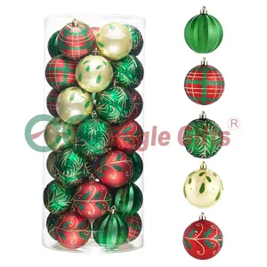 Bola de Natal EAGLEGIFTS 6cm 7cm 8cm com strass Decoração de Natal personalizada com imagem vermelho fosco verde ouro
