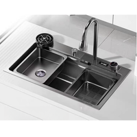 Évier de cuisine en acier inoxydable, grand bac unique avec robinet à affichage numérique et cascade, Fregadero De Cocina De Cascada