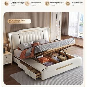 Meubles de chambre à coucher de luxe de haute qualité en gros, cadre de lit en cuir moderne de luxe, lit double haut et moelleux - Product Image 4