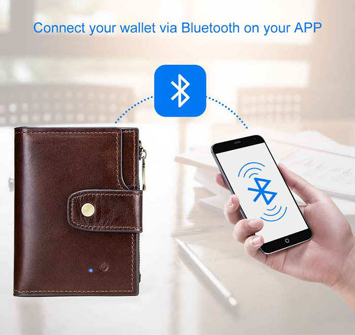 2021 Smart Anti-Lost Wallet with Alarm Position Record (via Phone GPS) Bifold Cowhide Leather Smart Wallet for Men