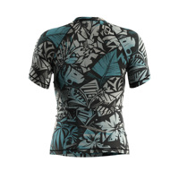 Maillot de bain à manches courtes pour homme, 88% polyester, 12% élasthanne, protection UV, pour la natation, le surf, imprimé tropical noir et gris