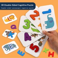 Jeu de cartes de reconnaissance des lettres et des chiffres 3D en bois, double face, puzzle, jouet éducatif précoce pour développer le cerveau, pour les enfants de 0 à 24 mois