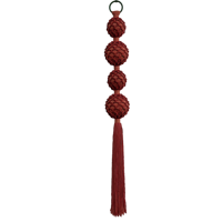 Suspension de plafond en macramé pour mariage en extérieur avec fleurs artificielles et pompons bordeaux, style lustre, pour toile de fond de réception en tente