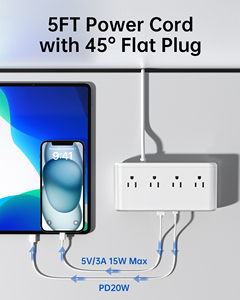 Power Strip With 4 AC Outlets And 6 USB <b>Ports</b> <b>White</b> ABS Extension Socket Standard Grounding - Product Image 4