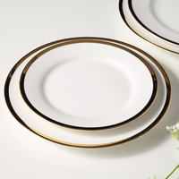 WEIYE Vente Chaude Assiettes en Porcelaine HoReCa Multi-Tailles Rondes Creuses en Céramique avec Bordure Dorée