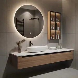 Coiffeuse de salle de bains en marbre de cristal, avec feuille de pierre de Quartz artificielle, blanc, labes à Quartz, armoire à miroir