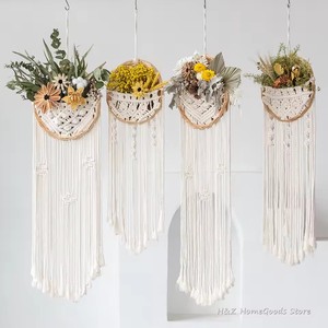 <span class=keywords><strong>Tapiz</strong></span> redondo de maceta tejido a mano, macramé, arte colgante de pared, artesanías bohemias tejidas para decoración de habitación, sala de estar - Product Image 3