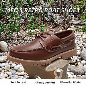 Maden Men's Boat Shoes Loafers Retro British 3-Eye Low Top Workwear Classic Summer Winter Cow Leather Breathable - Product Image 2