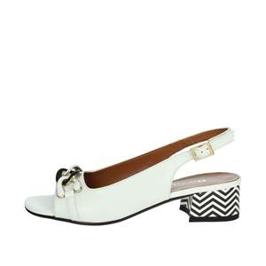 Donna Serena Women's Heeled <b>Sandal</b> White With Chevron Heel And Buckle Strap - Product Image 1