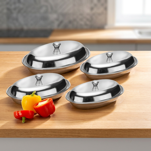 Vente en gros : Plat de service ovale en acier avec couvercle pour servir des plats, des collations, du curry, des sushis, de la viande, pour les fêtes - Product Image 4