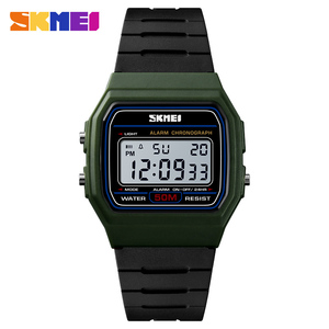 DSM11 SKMEI 1412 นาฬิกาดิจิตอลสำหรับผู้ชาย นาฬิกาสปอร์ต ตัวเรือนสี่เหลี่ยมสีเขียว สายยางสีดำ จอแสดงผล LED กันน้ำ - Product Image 1