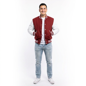 Red Varsity <b>Jacket</b> with <b>White</b> Sleeves Wool Body Snap Button Closure College Baseball Bomber CollegeBaseballjacket for <b>men</b> - Product Image 1