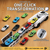 Circuit de Voitures SUV Transformable 2-en-1 avec Mini-Voitures, Lanceur à Catapulte, Lumières, Sons et Véhicules à Friction pour Enfants
