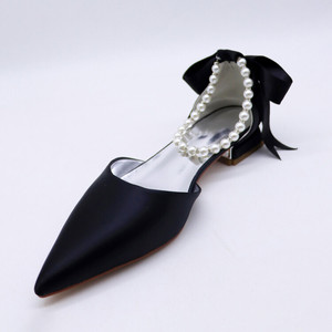New Bow Low Heel Ladies <b>Flats</b> Shoes 2025 <b>Pointed</b> <b>Toe</b> Pearl Ankle Strap Party Wedding for Women Sandals - Product Image 4