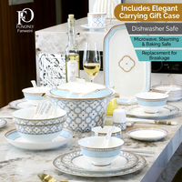 Service de vaisselle en porcelaine fine avec bord doré, motif bleu et blanc, assiettes occidentales personnalisables OEM ODM pour la salle à manger à domicile