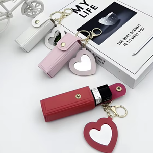 Estuche de Piel Sintética Personalizado para Lápiz Labial con Espejo y Llavero, Bolsa de Almacenamiento Portátil para Brillo Labial y <span class=keywords><strong>Perfume</strong></span> - Product Image 1