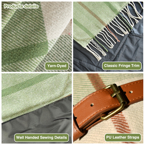 Tapete Impermeable para Exteriores de 150x200cm, Duradero, con Diseño a Cuadros en la Parte Superior y Revestimiento Impermeable en la Parte Inferior, Logotipo Personalizado con Correa de Cuero PU - Product Image 3