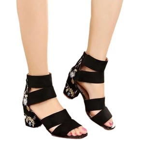 Factory Wholesale Summer Embroidered Open Toe Women's Thick High Heel <b>Sandals</b> Heeled <b>Sandals</b> for Women - Product Image 5