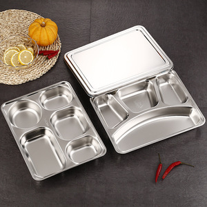304 Stainless Steel Divided Meal Tray With Lid Rectangle Lunch Box For Adults Students Canteens Kindergarten Serving Trays - Product Image 1