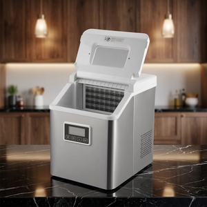 Machine à glaçons en acier inoxydable avec réservoir d'eau de 2,2 L, glaçons en cubes, panneau de commande électrique à bouton-poussoir pour usage domestique - Product Image 3