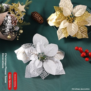 ดอกไม้จำลองสำหรับเทศกาลคริสต์มาส22ซม. อุปกรณ์ตกแต่งดอกไม้ต้นคริสต์มาสเทียม - Product Image 2